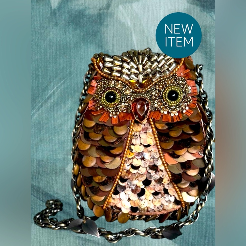 Mary Frances Owl Design Sequin Bag - Gold and Brown WHAT A HOOT